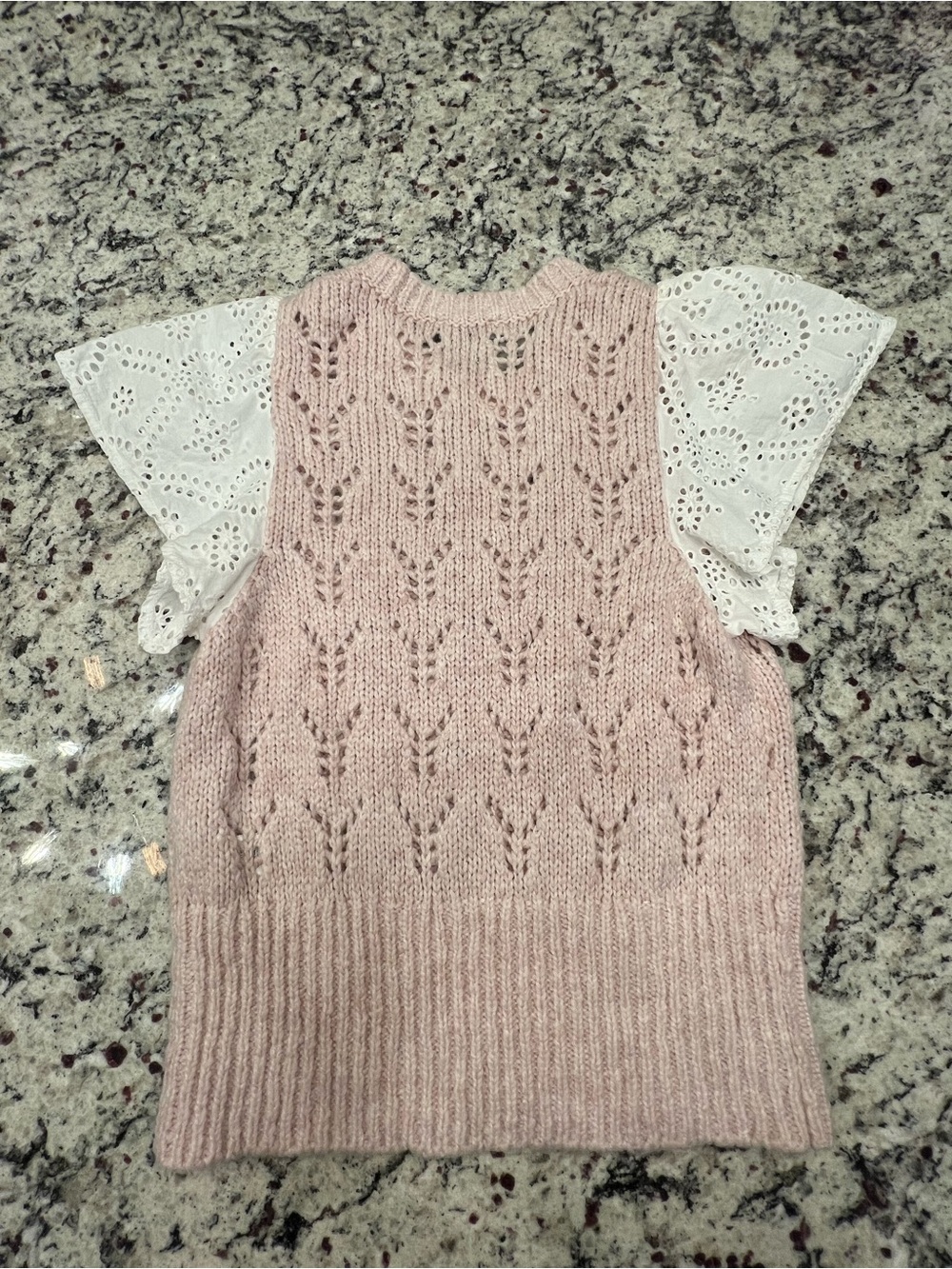 Rails Pink Knit Pullover Sweater White Eyelet Flutter Sleeves S - Picture 6 of 7